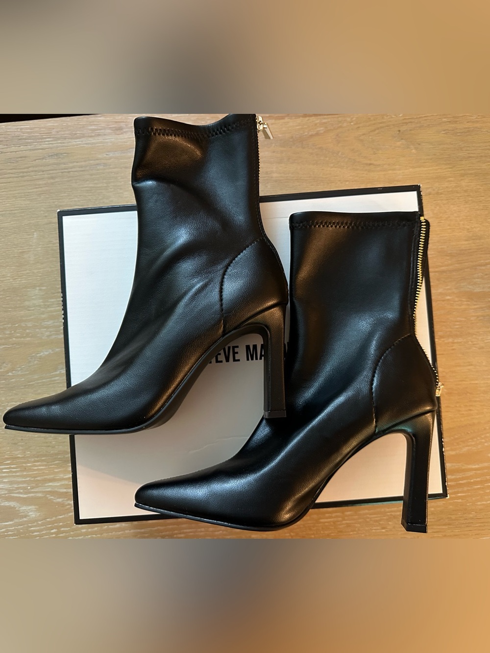 Steve Madden Black Square-Toe High-Heel Ankle Booties with Back Zip